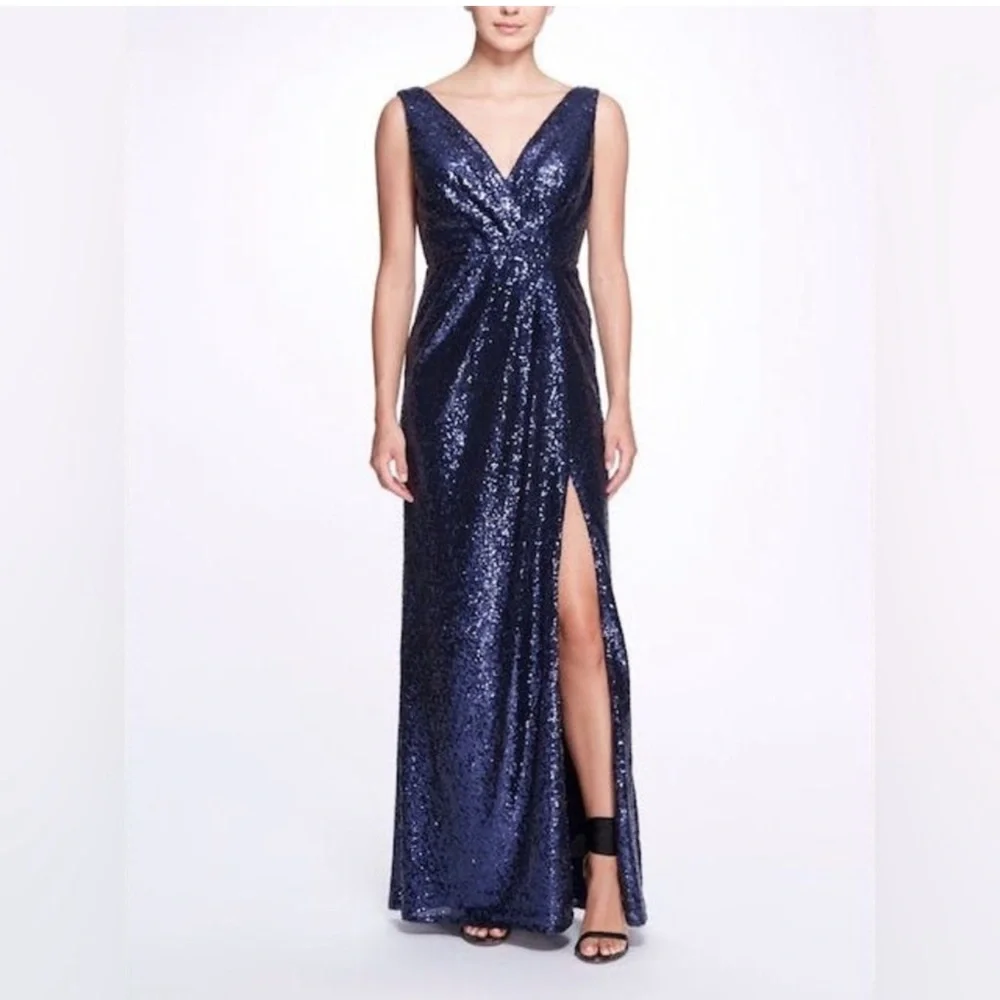 MARCHESA NOTTE BRIDESMAID**Elegant Navy Sequin Evening Gown***US 6 $385 NWT